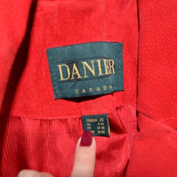 Vintage 90's Cherry Red Suede Leather Jacket Blazer Sz XS - Picture 7 of 8